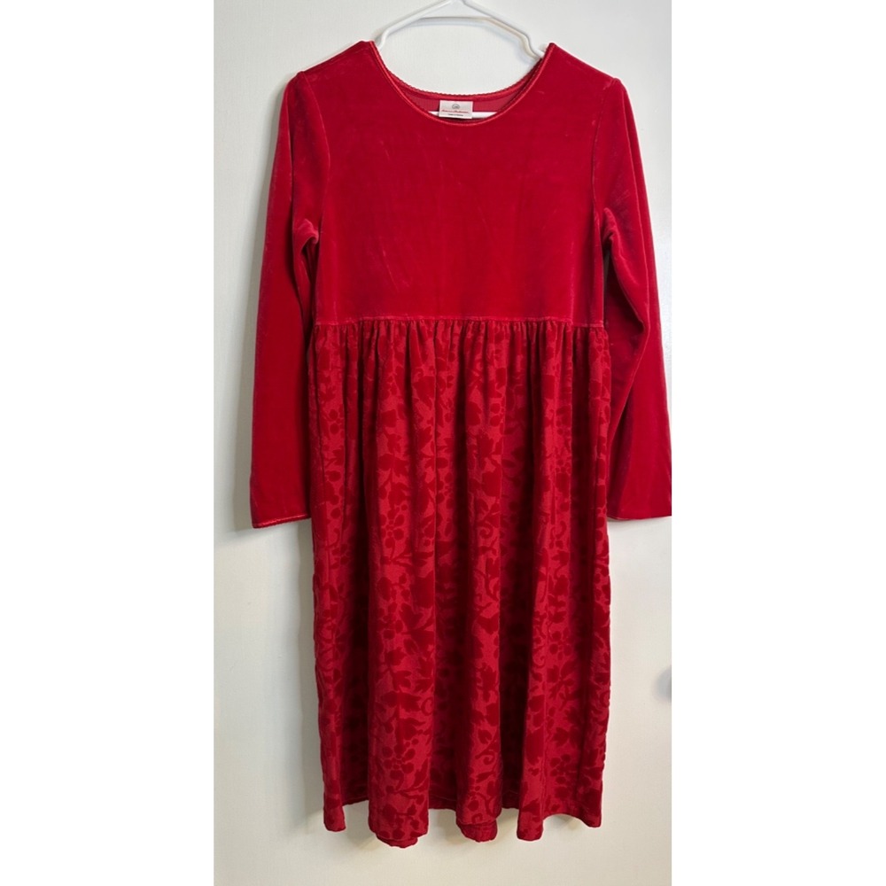 Hanna Andersson Size 150 / 12 Red Velour Floral Dress Holiday Christmas